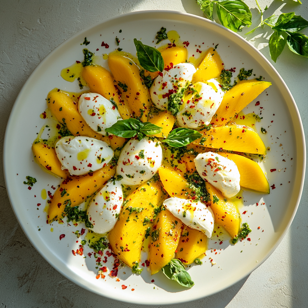 Sommerlicher Mango-Mozzarella-Salat mit Limette, Chili &amp; Kräutern ...