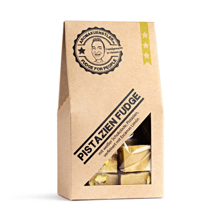 Handgemachtes Pistazien-Fudge von Aromakünstler – cremige Süßigkeit mit feinem Pistazienaroma, exklusiv bei Pfeffersack & Soehne.