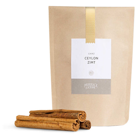 Nachfüllbeutel mit echtem Ceylon Zimt aus Sri Lanka – feines Gewürz mit süß-würzigem Aroma, ideal für Desserts, Currys und Glühwein.