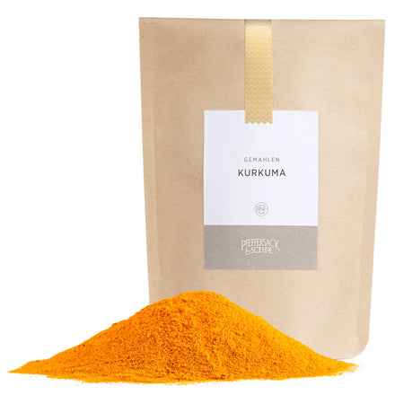 Gemahlener Kurkuma mit Nachfüllbeutel – leuchtendes Gewürzpulver für vegane, ayurvedische und orientalische Küche