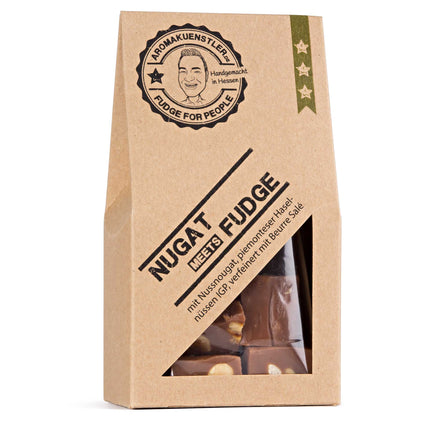Nugat-Fudge von Aromakünstler – zarte Fudge-Praline mit feinem Haselnuss-Nugat, liebevoll handgefertigt.